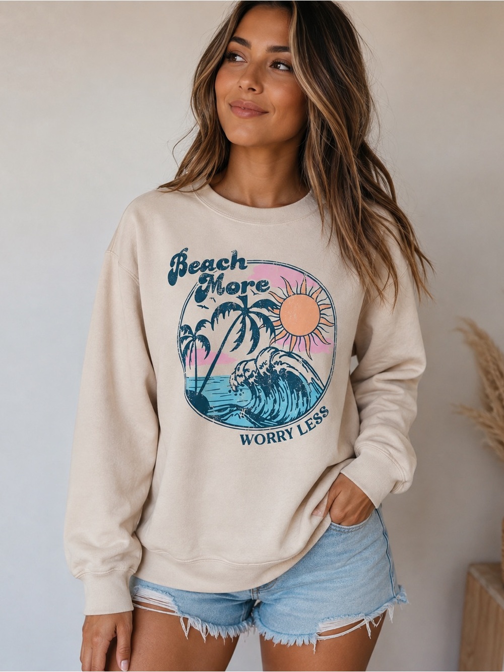 🆕 The Spring Shop Beige Beach Graphic Sweater